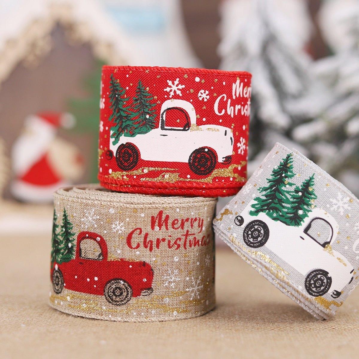 Christmas Burlap Fabric Ribbon Ornament - Christmas Trees USA