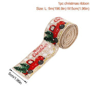 Christmas Burlap Fabric Ribbon Ornament - Christmas Trees USA