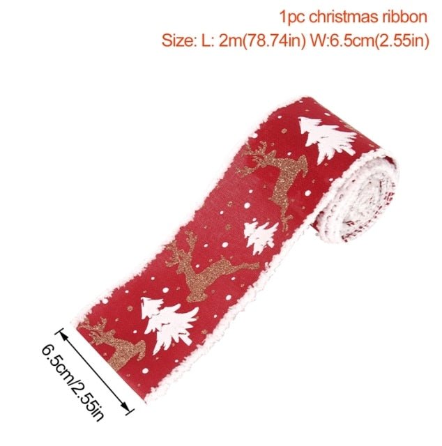 Christmas Burlap Fabric Ribbon Ornament - Christmas Trees USA