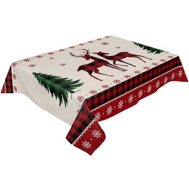 Christmas Elk Illustration Wedding Party Table Cloth - Christmas Trees USA