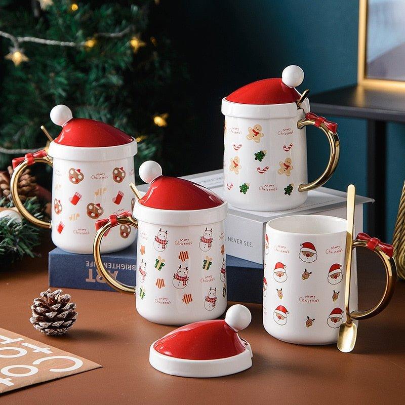 Ceramic Christmas Themed Cup With Lid - Christmas Trees USA