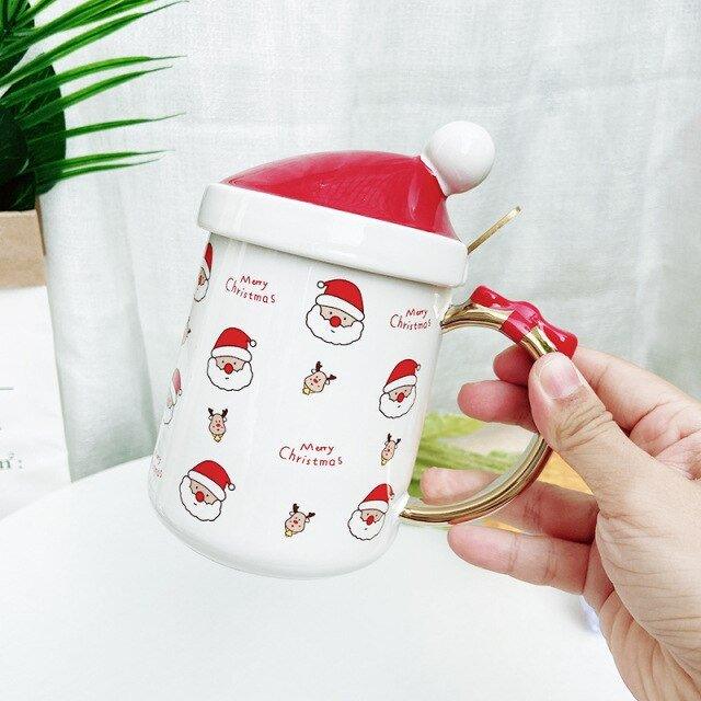 Ceramic Christmas Themed Cup With Lid - Christmas Trees USA