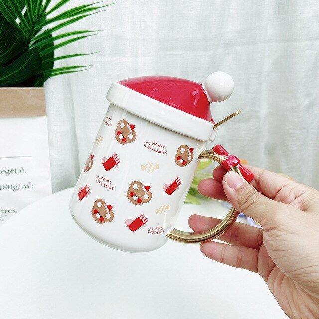 Ceramic Christmas Themed Cup With Lid - Christmas Trees USA