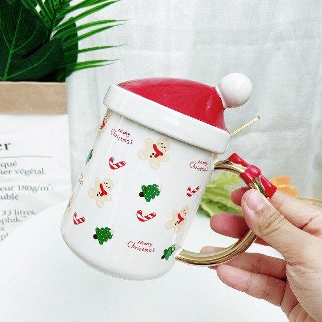 Ceramic Christmas Themed Cup With Lid - Christmas Trees USA