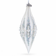 Pearl and Glitter Jeweled Elongated Pointed Teardrop Finial Glass Christmas Ornament