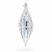 Pearl and Glitter Jeweled Elongated Pointed Teardrop Finial Glass Christmas Ornament
