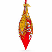 Red and Gold Jewel-Encrusted Elongated Pointed Teardrop Finial Glass Christmas Ornament