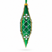 Emerald Jeweled Lattice Elongated Pointed Teardrop Finial Glass Christmas Ornament
