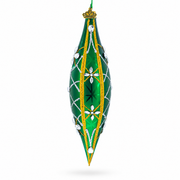 Emerald Jeweled Lattice Elongated Pointed Teardrop Finial Glass Christmas Ornament
