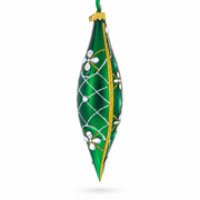 Emerald Jeweled Lattice Elongated Pointed Teardrop Finial Glass Christmas Ornament