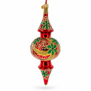 Holly & Gold Scroll Double-Ended Finial Drop Glass Christmas Ornament
