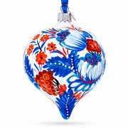 White and Blue Floral Blossom Onion-Shape Finial Glass Christmas Ornament