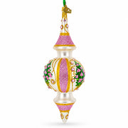 Pink Embossed  Blossom Double-Ended Finial Drop Glass Christmas Ornament