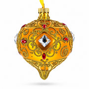 Amber Gold Jeweled Scroll Onion-Shape Finial Glass Christmas Ornament