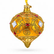 Amber Gold Jeweled Scroll Onion-Shape Finial Glass Christmas Ornament