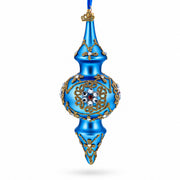 Royal Blue Jeweled Scroll Double-Ended Finial Drop Glass Christmas Ornament