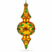 Golden Holly & Ivy Glitter Double-Ended Finial Drop Glass Christmas Ornament