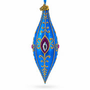 Royal Blue Jewel Scroll Elongated Pointed Teardrop Finial Glass Christmas Ornament