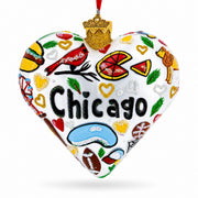 Chicago Landmarks & Symbols Glass Heart Christmas Ornament