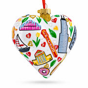 Chicago Landmarks & Symbols Glass Heart Christmas Ornament