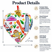 Chicago Landmarks & Symbols Glass Heart Christmas Ornament