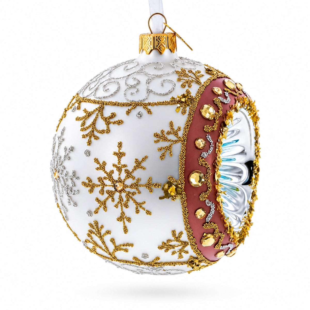 Vintage-Style Reflector on White Ball Christmas Ornament