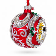 Retro Style Red and Gold Reflector with Glitter, Gems & Indent Center Glass Christmas Ornament