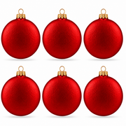 Set of 6 Matte Red Flat Disc Glass Christmas Ornaments 3 Inches