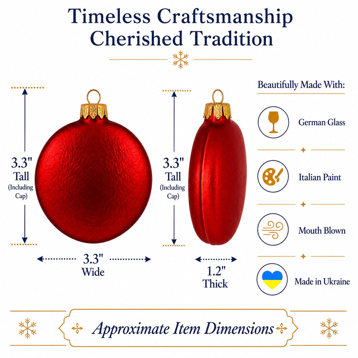Set of 6 Matte Red Flat Disc Glass Christmas Ornaments 3 Inches