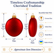 Set of 6 Matte Red Flat Disc Glass Christmas Ornaments 3 Inches