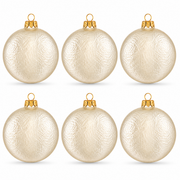 Set of 6 Ivory Flat Disc Glass Christmas Ornaments 3 Inches