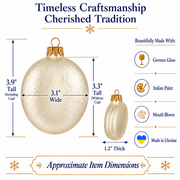 Set of 6 Ivory Flat Disc Glass Christmas Ornaments 3 Inches