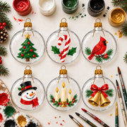 Set of 6 Clear Flat Disc Glass Christmas Ornaments 3 Inches