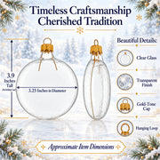 Set of 6 Clear Flat Disc Glass Christmas Ornaments 3 Inches