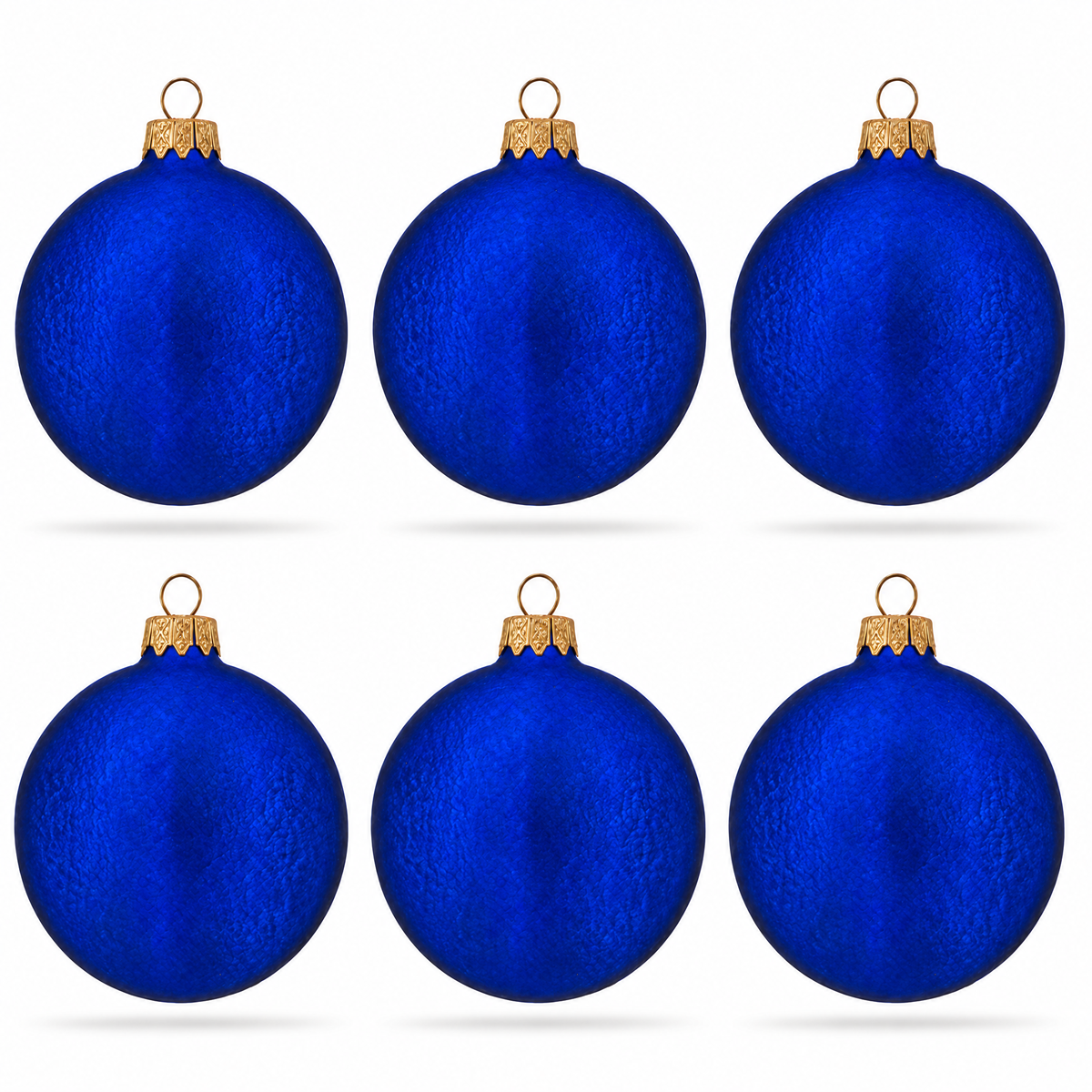 Set of 6 Matte Blue Flat Disc Glass Christmas Ornaments 3 Inches