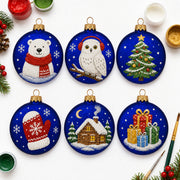 Set of 6 Matte Blue Flat Disc Glass Christmas Ornaments 3 Inches