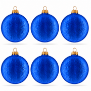 Set of 6 Light Blue Flat Disc Glass Christmas Ornaments 3 Inches