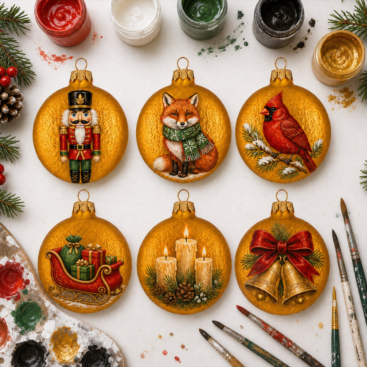 Set of 6 Matte Gold Flat Disc Glass Christmas Ornaments 3 Inches