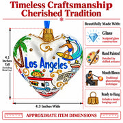 Los Angeles Landmarks & Symbols Glass Heart Christmas Ornament