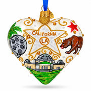 Los Angeles Landmarks & Symbols Glass Heart Christmas Ornament
