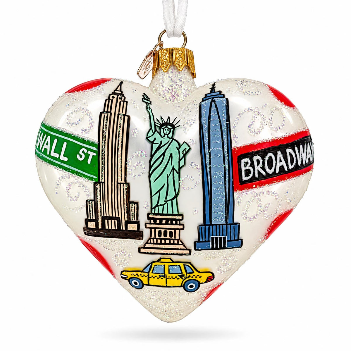 New York Landmarks & Symbols Glass Heart Christmas Ornament