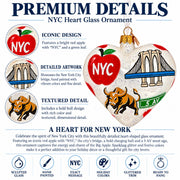New York Landmarks & Symbols Glass Heart Christmas Ornament