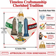 New York Landmarks & Symbols Glass Heart Christmas Ornament