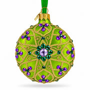 Boutique Chartreuse Scrollwork Medallion Green Glass Disc Christmas Ornament