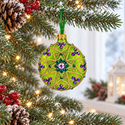 Boutique Chartreuse Scrollwork Medallion Green Glass Disc Christmas Ornament
