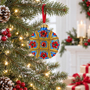 Boutique Sapphire Panel Scrollwork Glass Disc Christmas Ornament