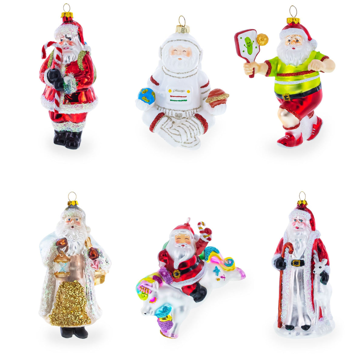Santa Delivering Presents Down the Chimney Glass Christmas Ornament