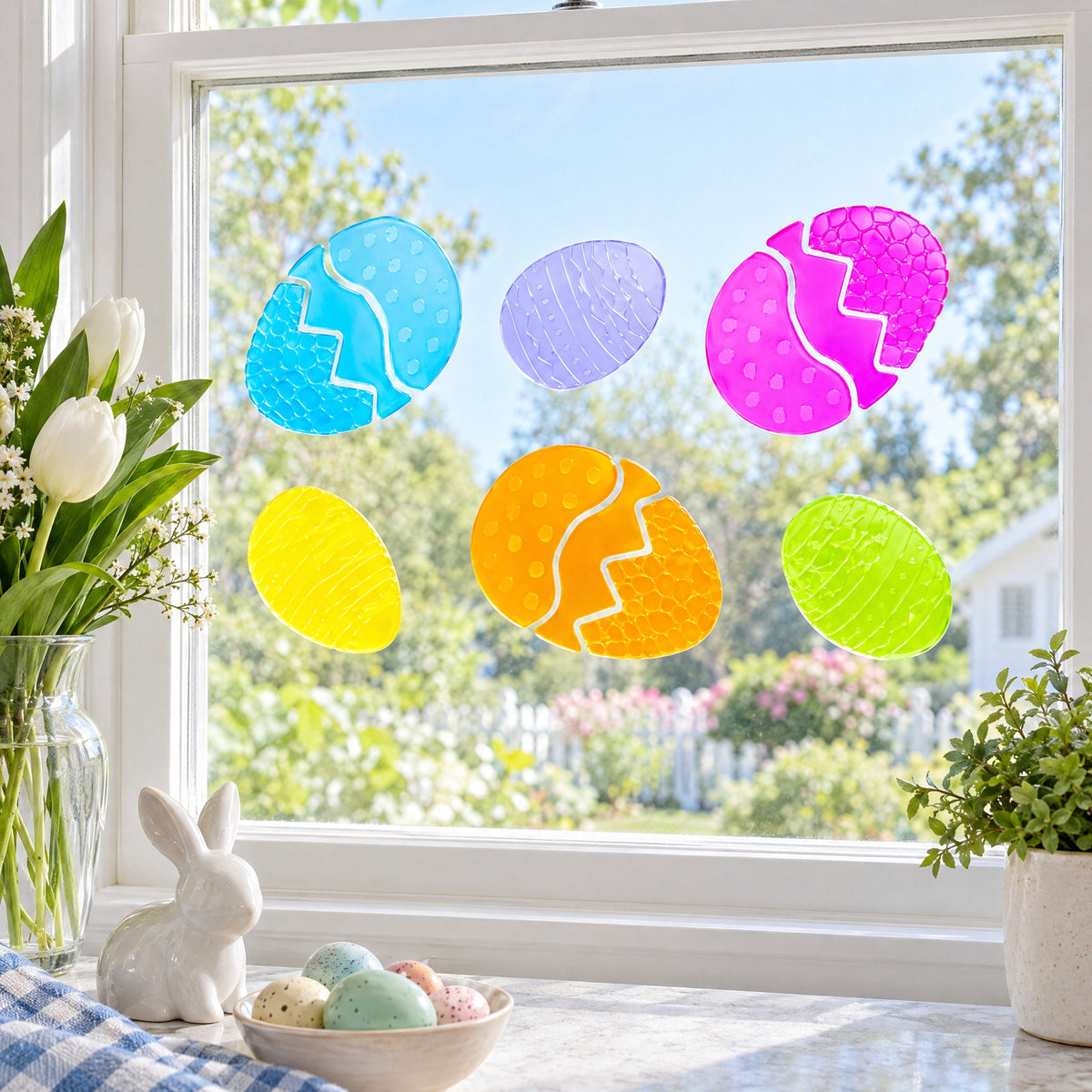 Set of 6 Easter Egg Gel Window Clings Gel Decorations