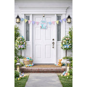 Easter Bunny Hanging Wall Sign With Pastel Florals Decor 11.5 Inches Tall
