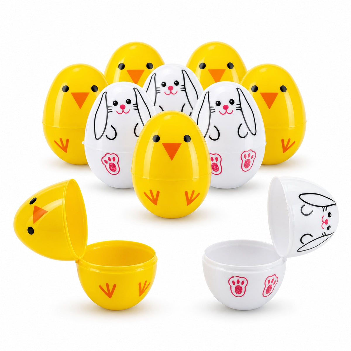 Set of 10 Fillable Plastic Easter Eggs - Bunny Chick Hunt Supply 2.25 Inches